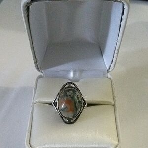 Vintage Silver Shiptonia England Moss Agate Ring